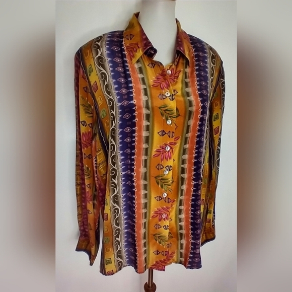 VINTAGE PATTERNED SILK BLOUSE - Picture 6 of 7